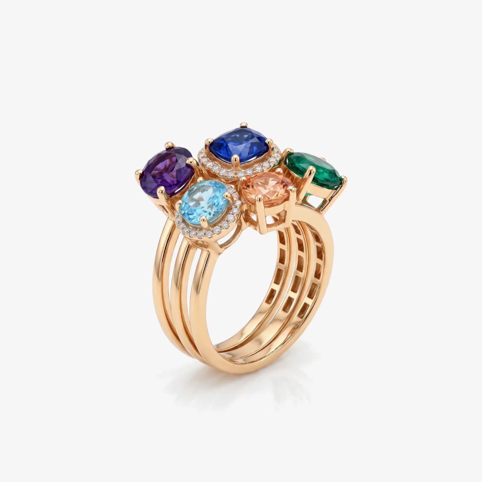 Iris Ring ایستاده از نمای سهرخ، با رکاب چندرشتهٔ جدا